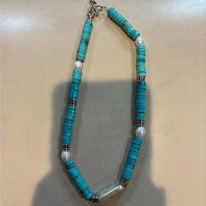 Turquoise Beaded Necklace with Silver Accents